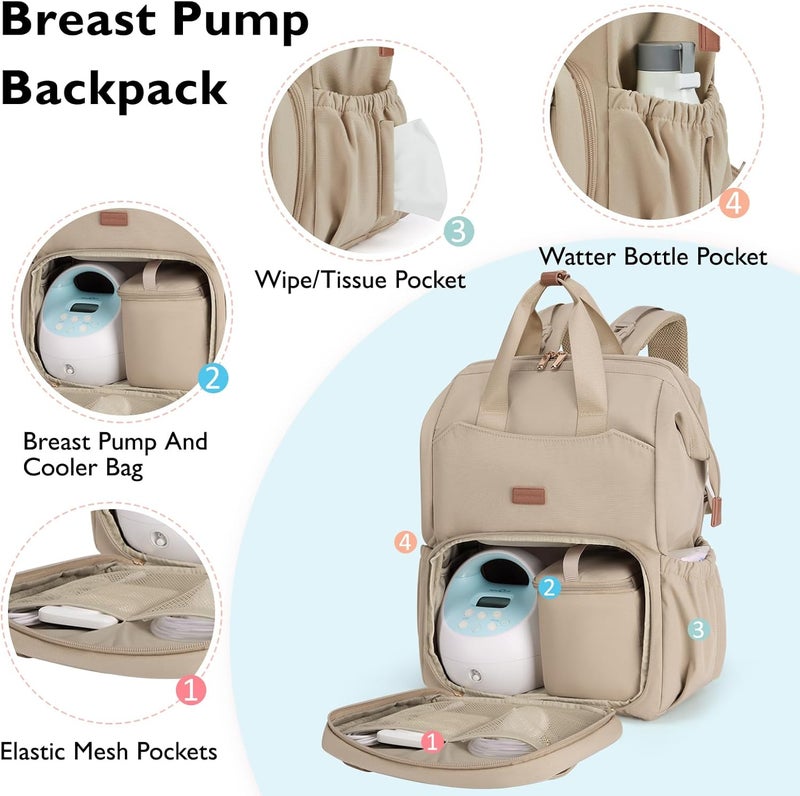 MOMMORE Diaper Bag Backpack, Breast Pump Backpack for Spectra S1,S2 Medela Pumping Backpack for Working Moms with 15.6 inch Laptop Sleeve, Champagne - Image 4